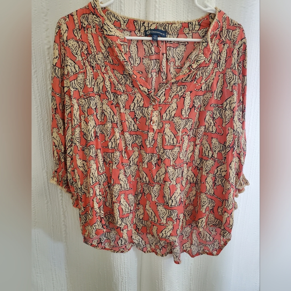 Democracy Coral and Cream Animal Print Blouse